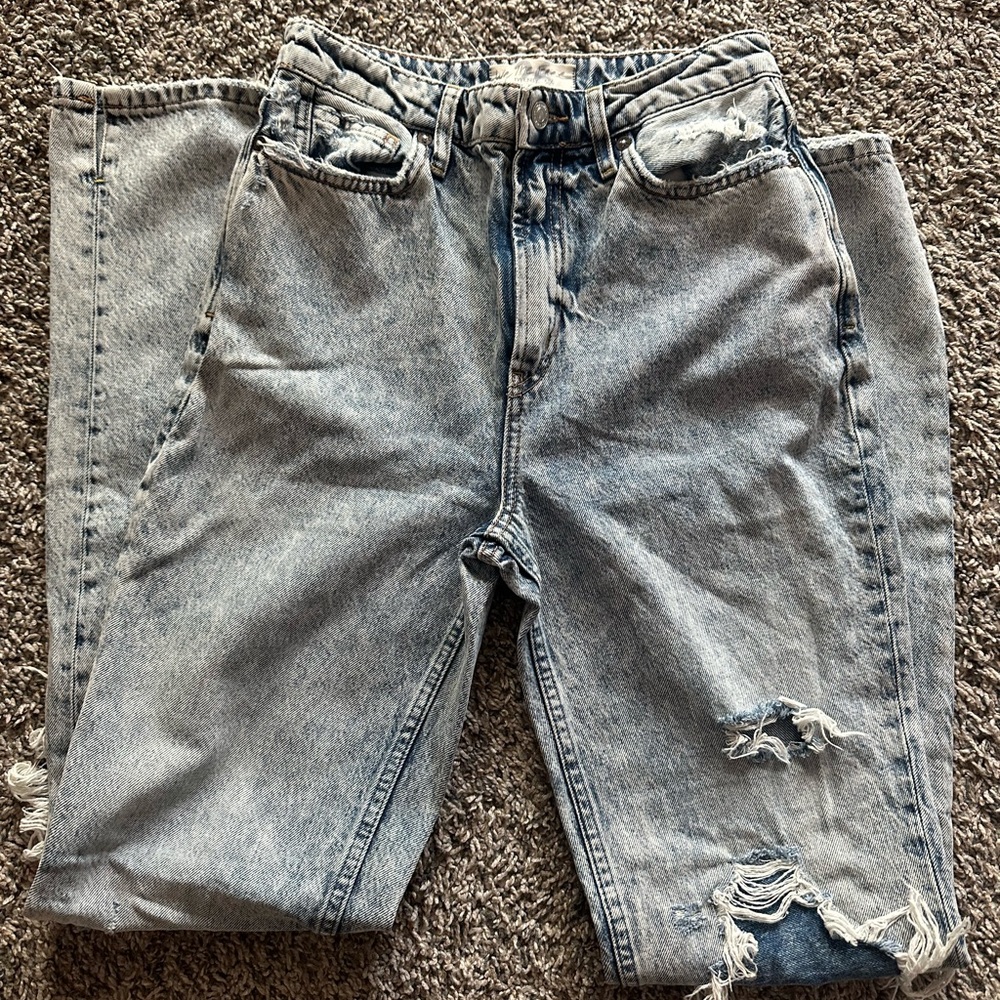 We The Free High Rise Distressed Jeans - Light Gray
